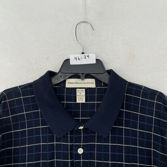 Pebble Beach Collection Polo Shirts Mens XL Navy Plaid Collared Short Sleeve USA - Picture 11 of 11
